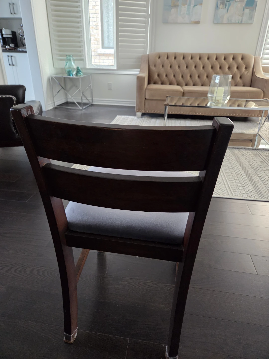 Wooden Dining Chair with Grey Upholstered Seat - photo 2