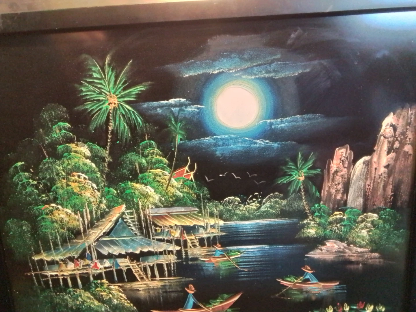 Vintage 1970s Southeast Asian Oil Painting Signed Pan Framed - photo 2