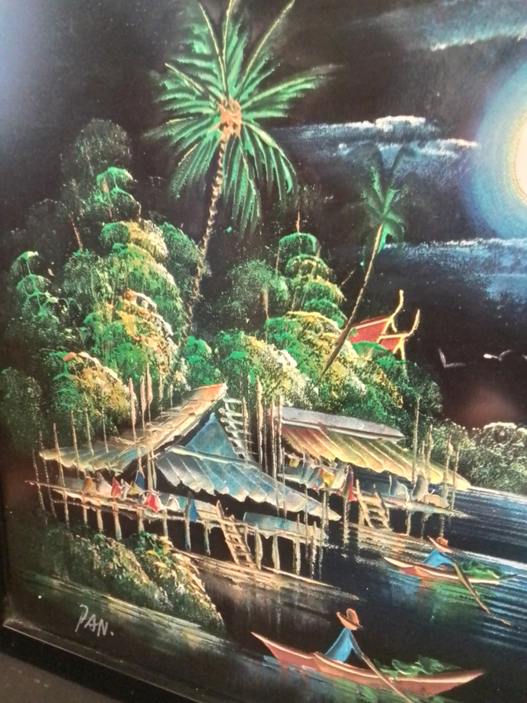 Vintage 1970s Southeast Asian Oil Painting Signed Pan Framed - photo 3