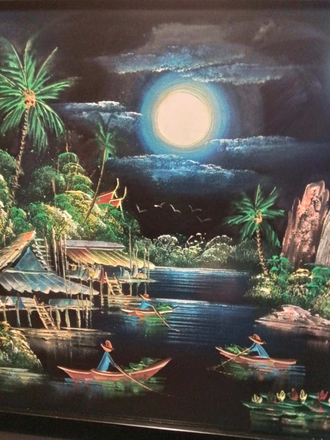 Vintage 1970s Southeast Asian Oil Painting Signed Pan Framed - photo 5