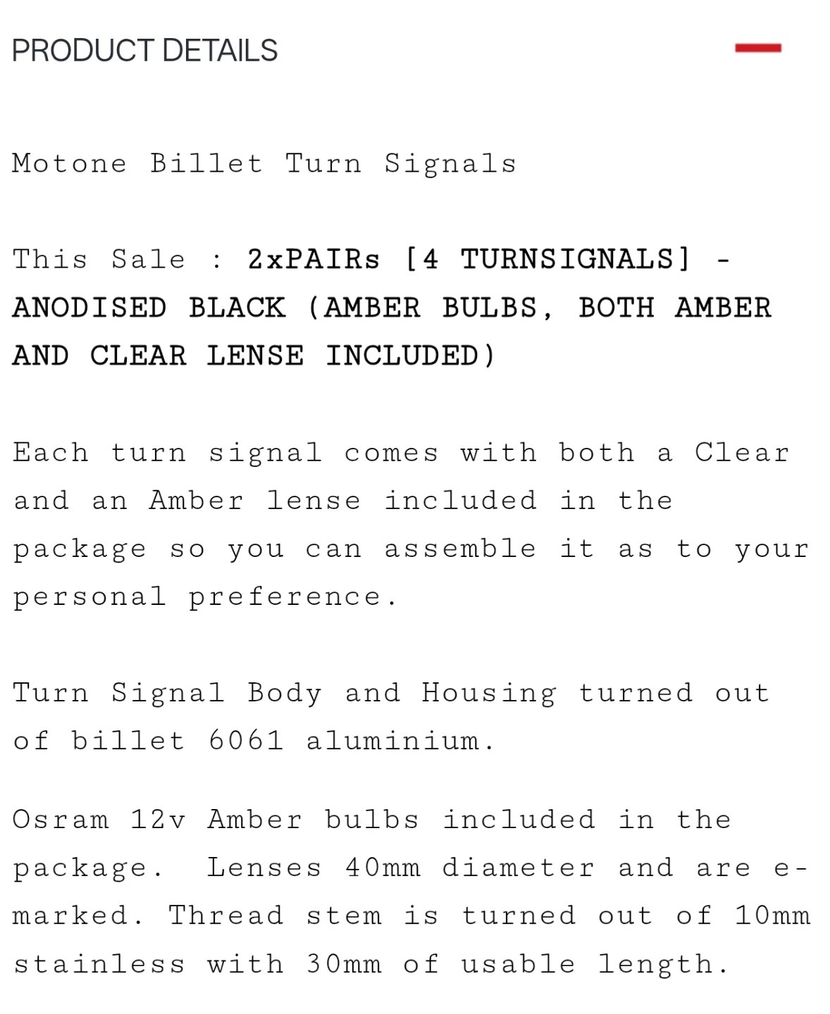 Motone Billet Turn Signals - Anodised Black - photo 3