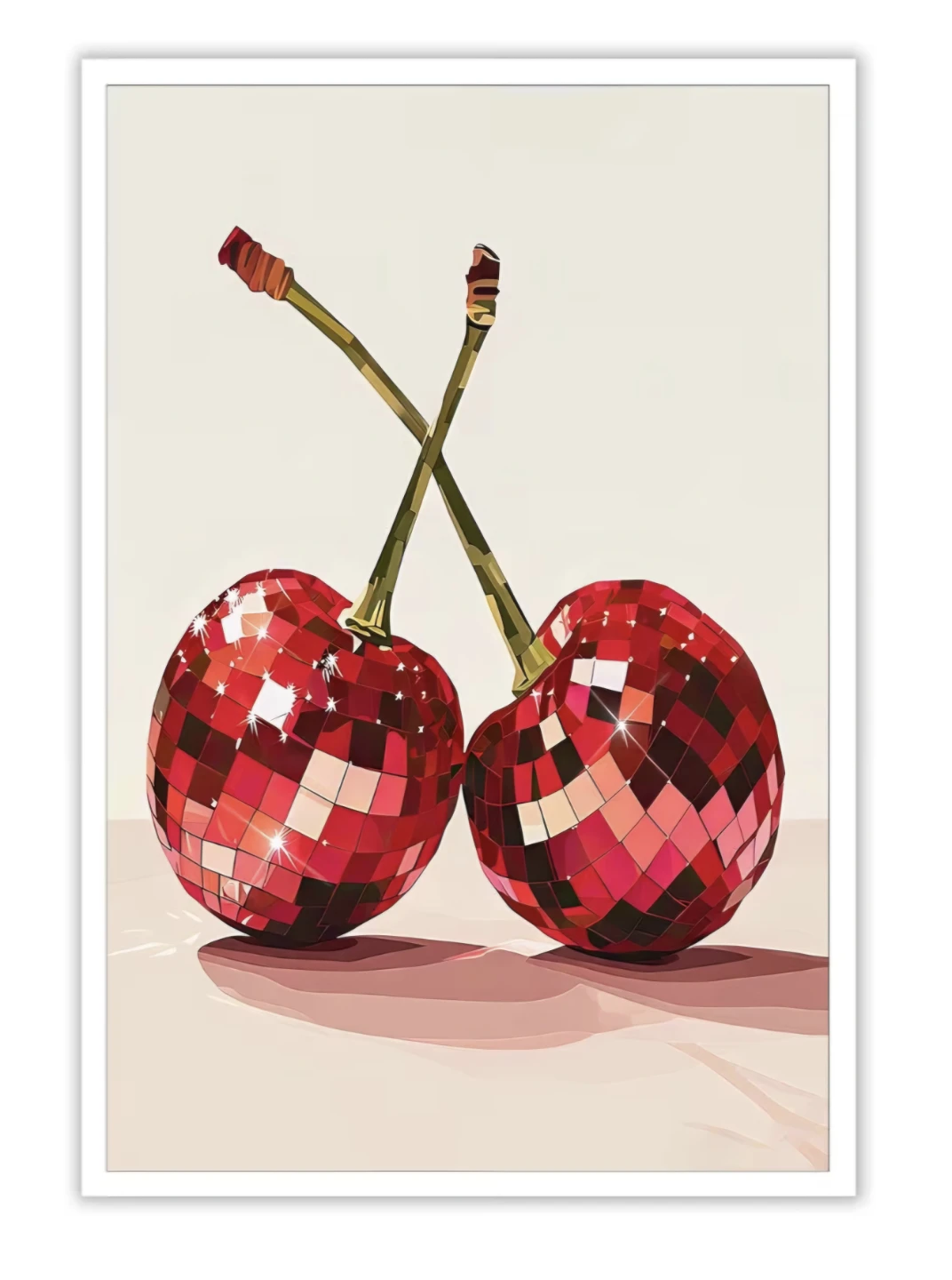 Funky Disco Cherries Canvas Wall Art  Framed 12"×16"