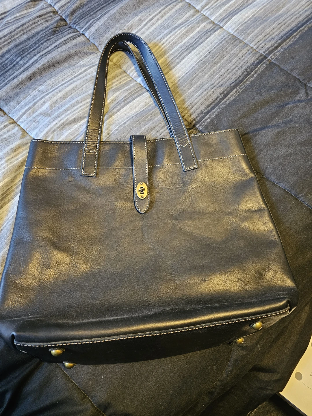 Fossil Black Leather Tote Bag
