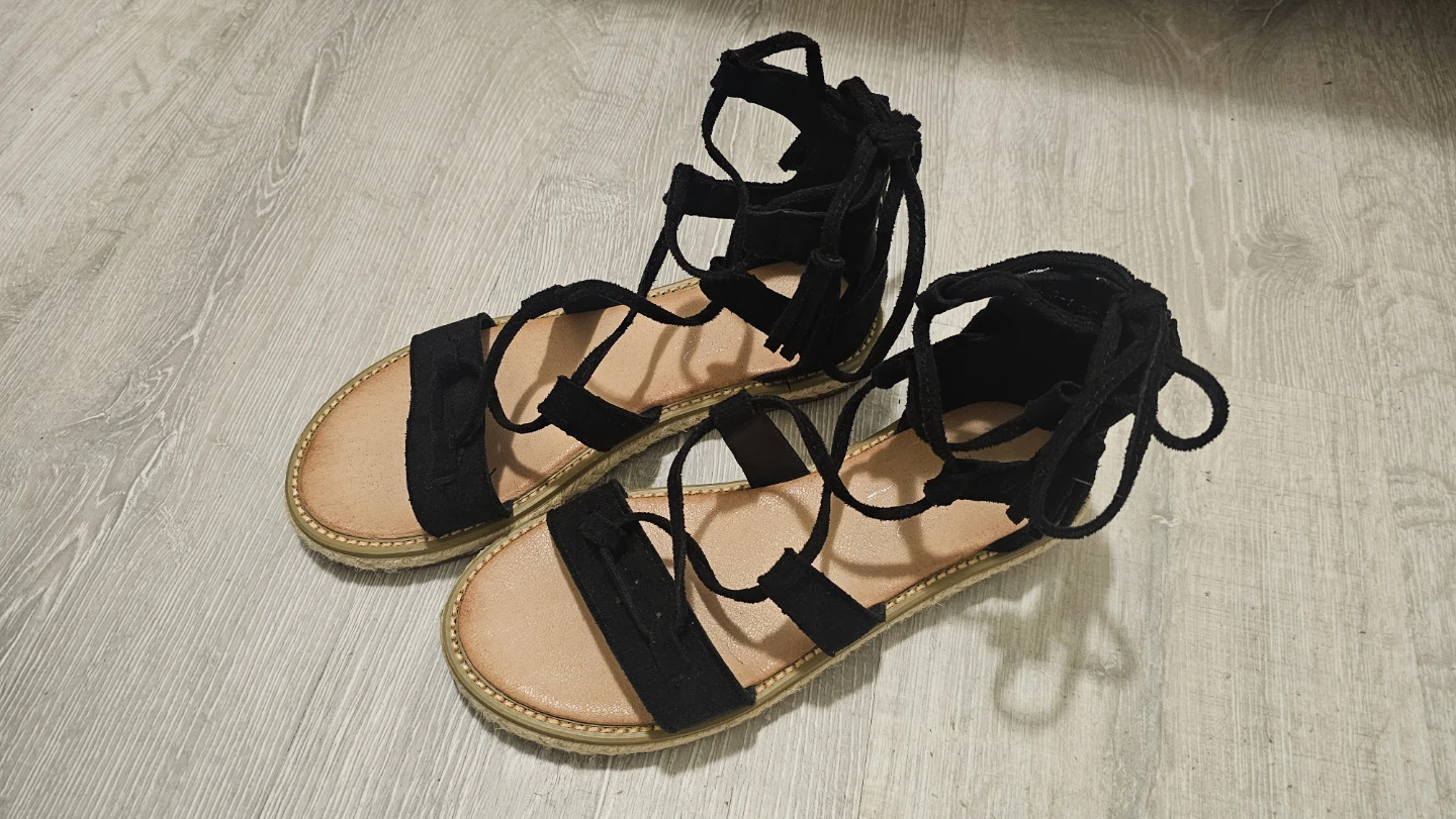 Black Suede Gladiator Sandals with Tassels-Women's Size 6 - photo 2