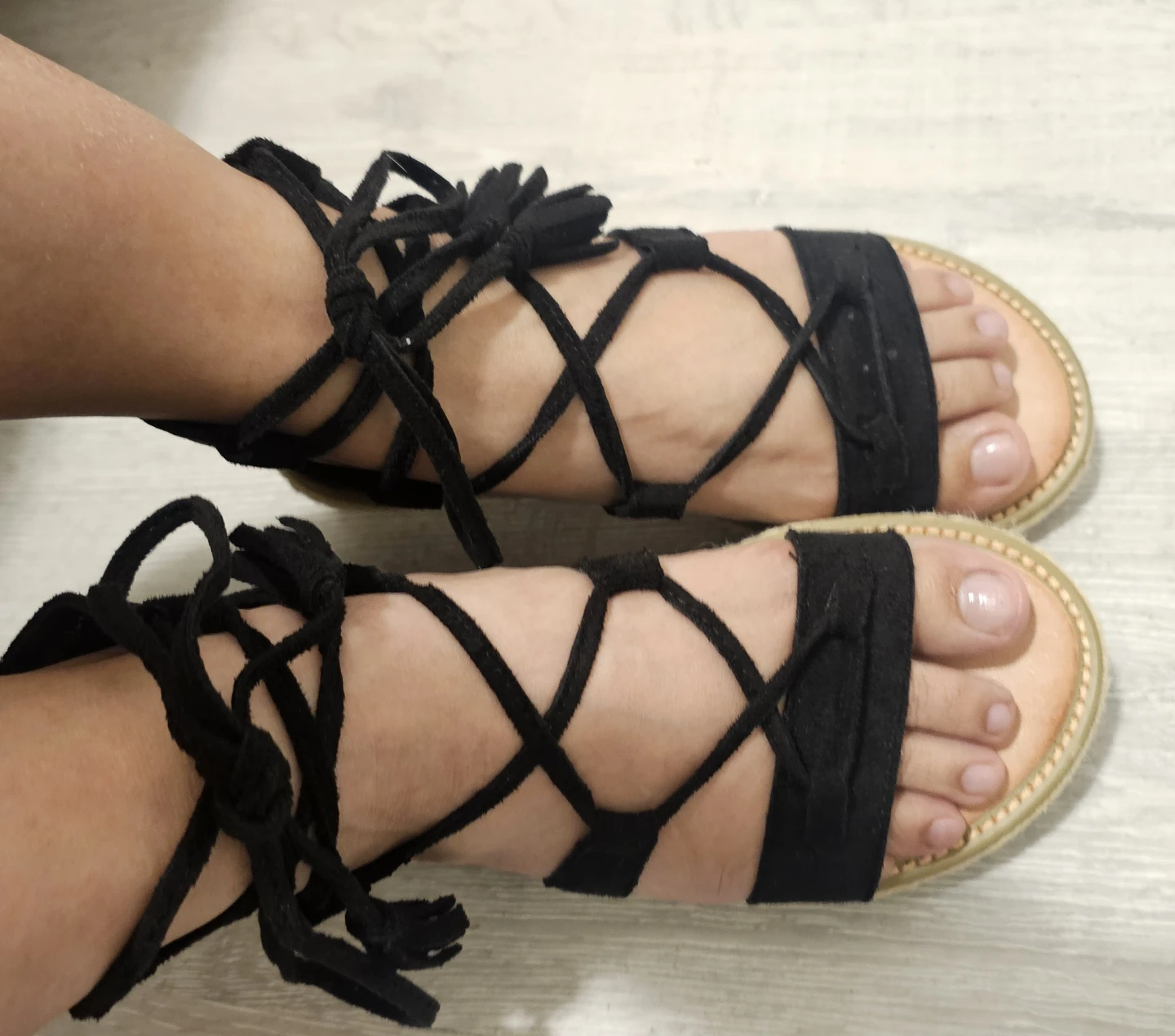 Black Suede Gladiator Sandals with Tassels-Women's Size 6 - photo 4