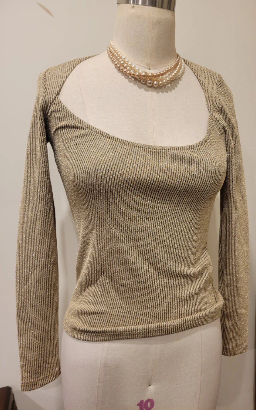 Gold Sparkle Knit Long Sleeve Top - Size S