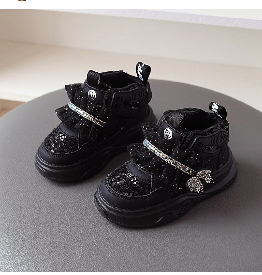 Black Sequin High-Top Sneakers with Bows just size 28