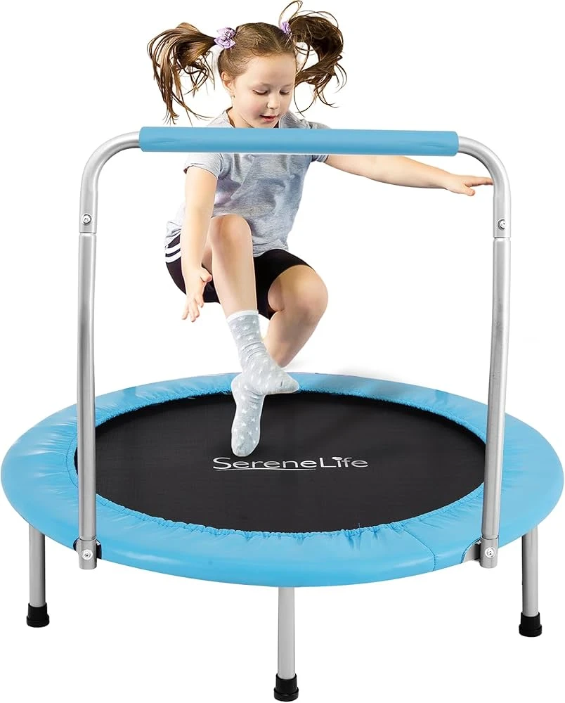 SereneLife Kids Jumping Trampoline with Handle - Blue