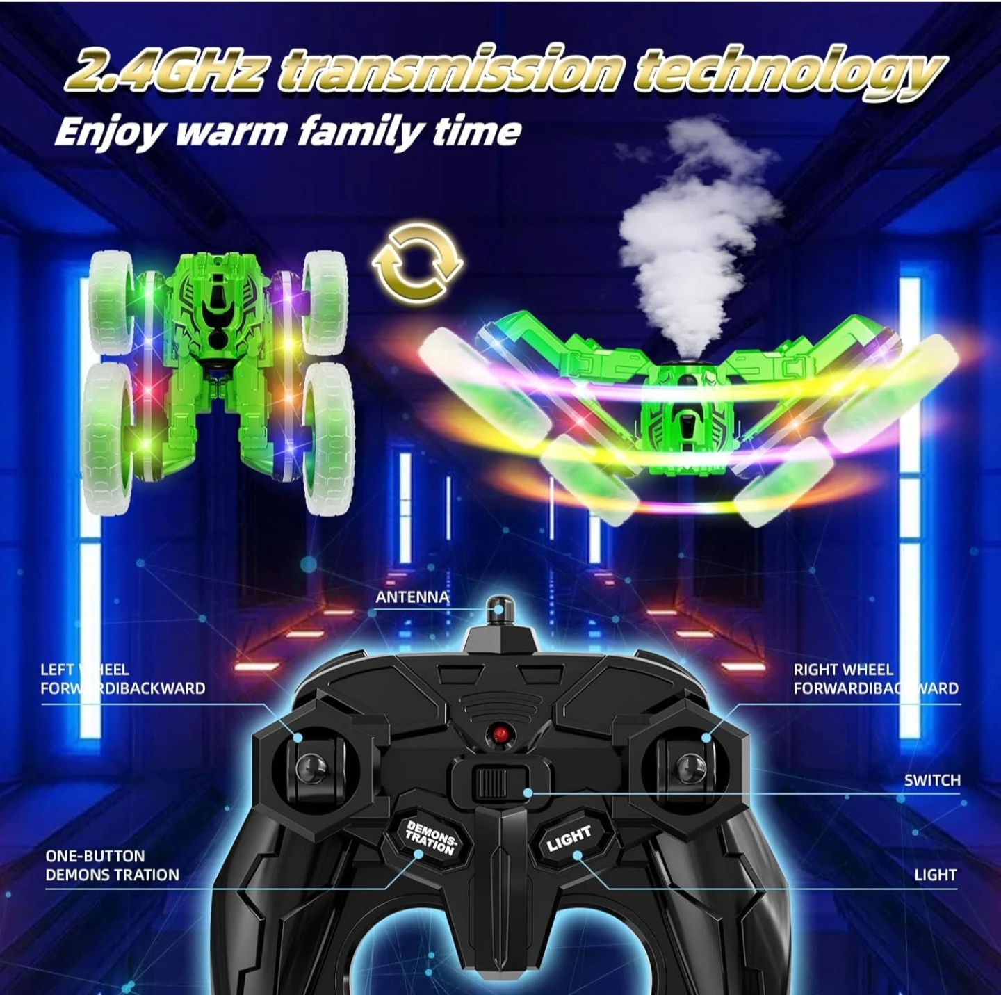 Green RC Stunt Car with Remote Control and Extra Batteries - photo 2