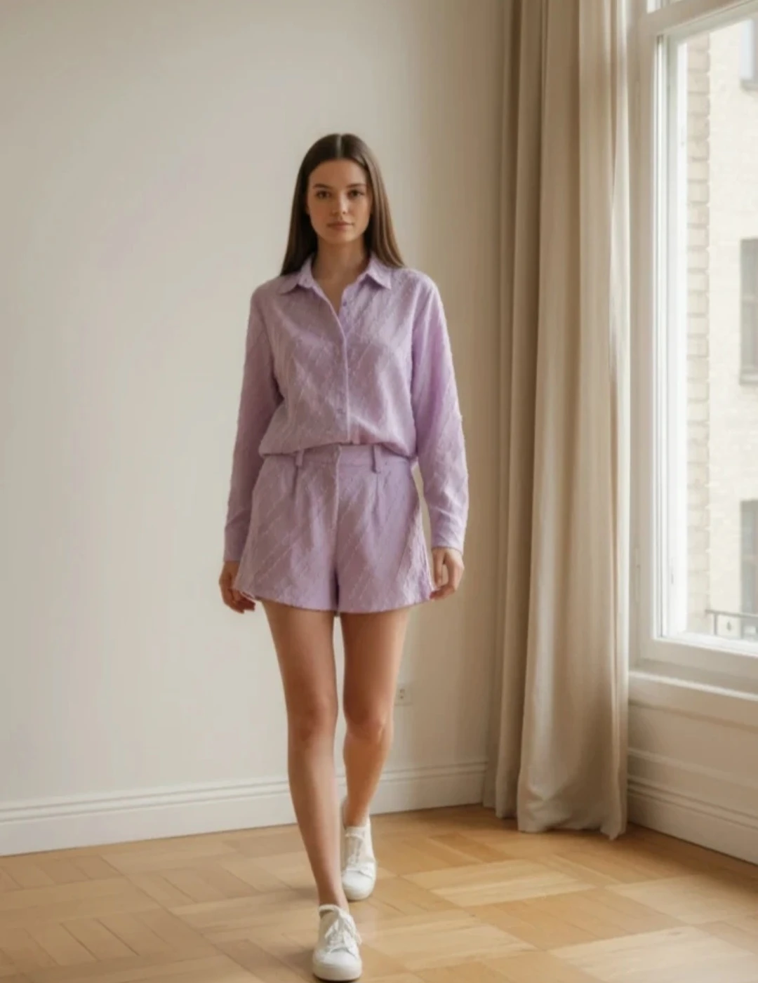 Lilac Textured Shirt and Shorts Set