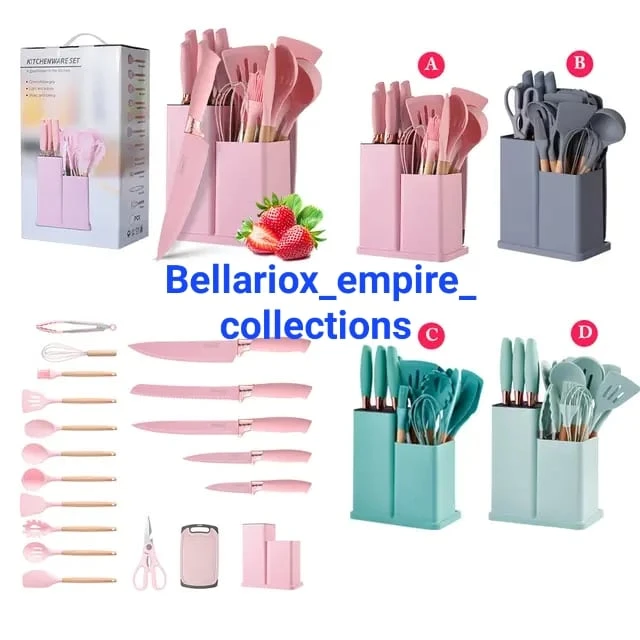 Kitchenware Set Pink Silicone Utensils with Knife Block