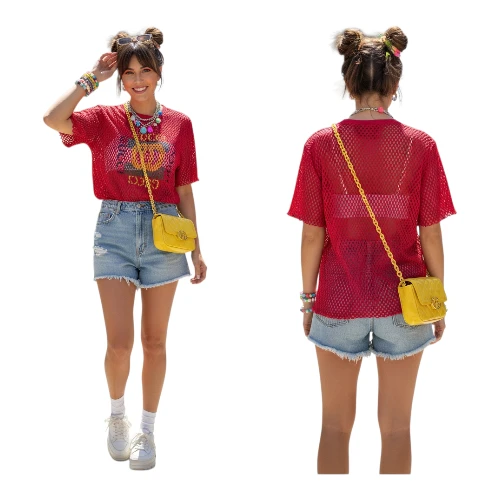 Gucci Red Mesh Logo Graphic T-Shirt - Short Sleeve Size M - photo 4