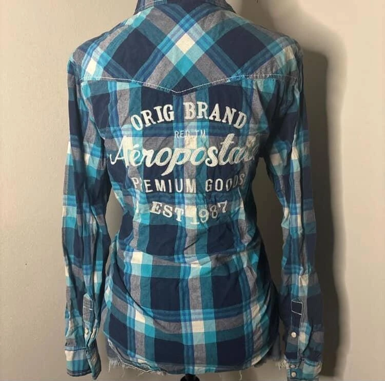 Vintage Aeropostale Blue Plaid Long Sleeve Button Up Shirt - photo 2