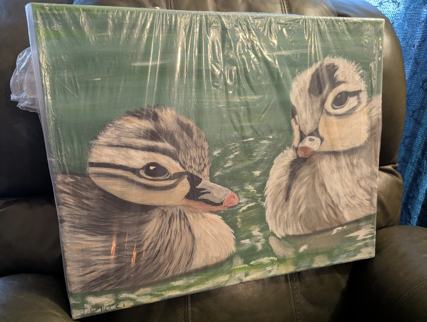 Painting of Two Ducklings in Water