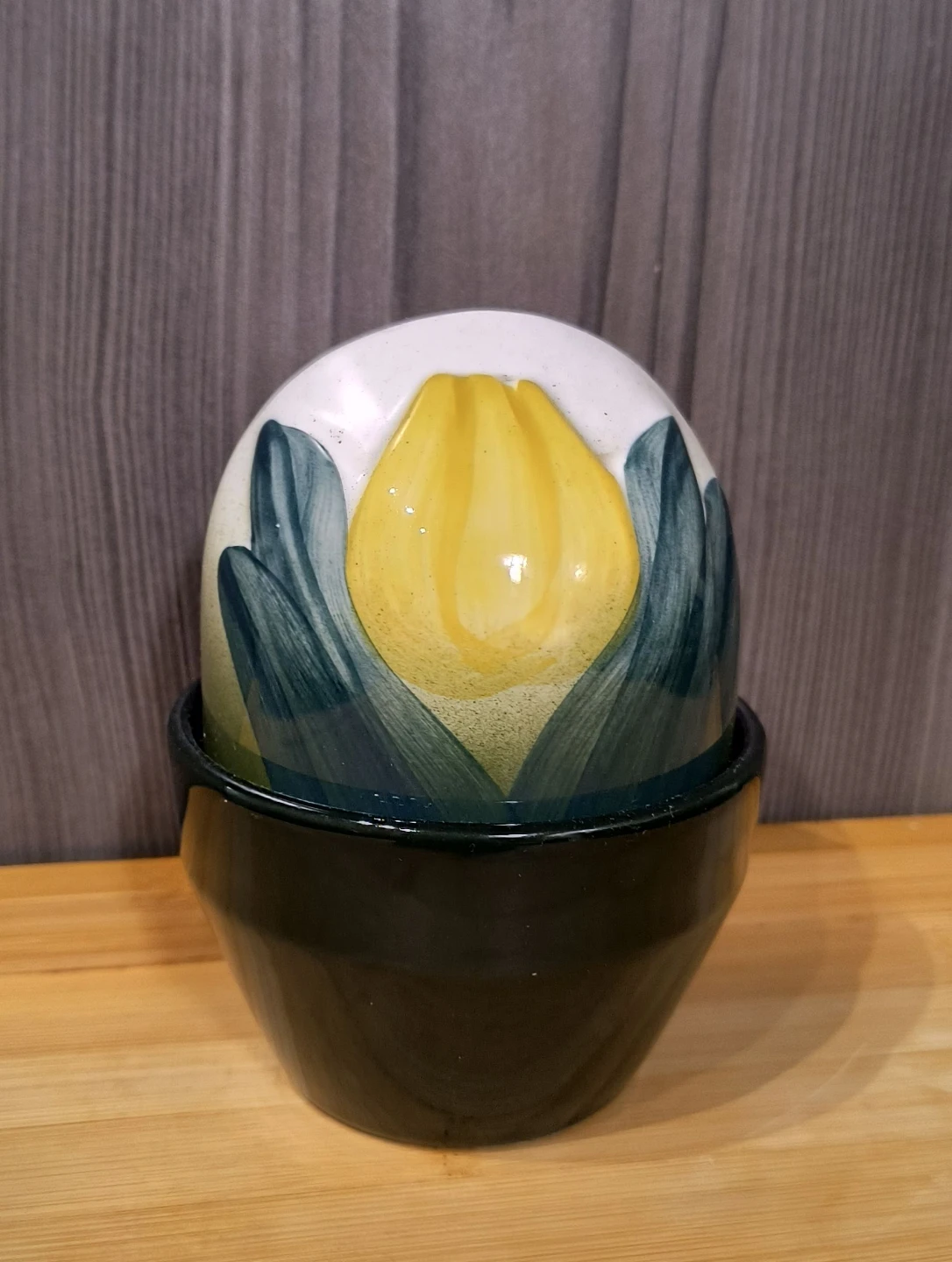 Arabia Finland Ceramic Lidded Pot w/ everlasting yellow tulip - photo 5