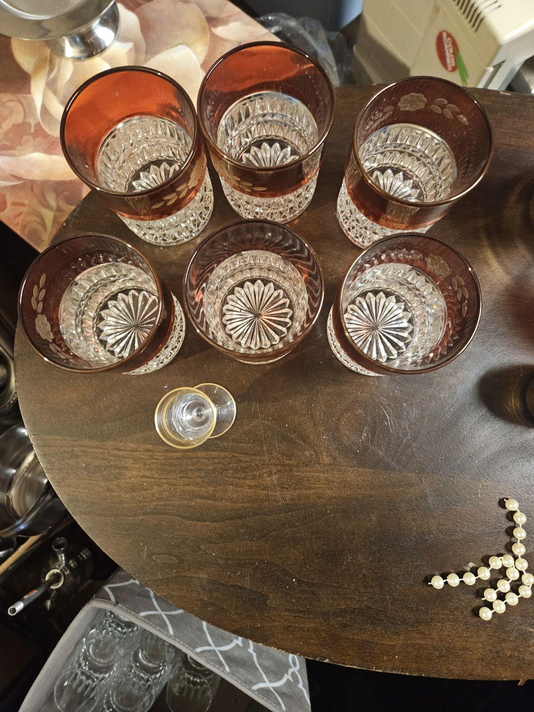 Set of 6 Amber Glass Tumblers with Floral Etching - photo 2