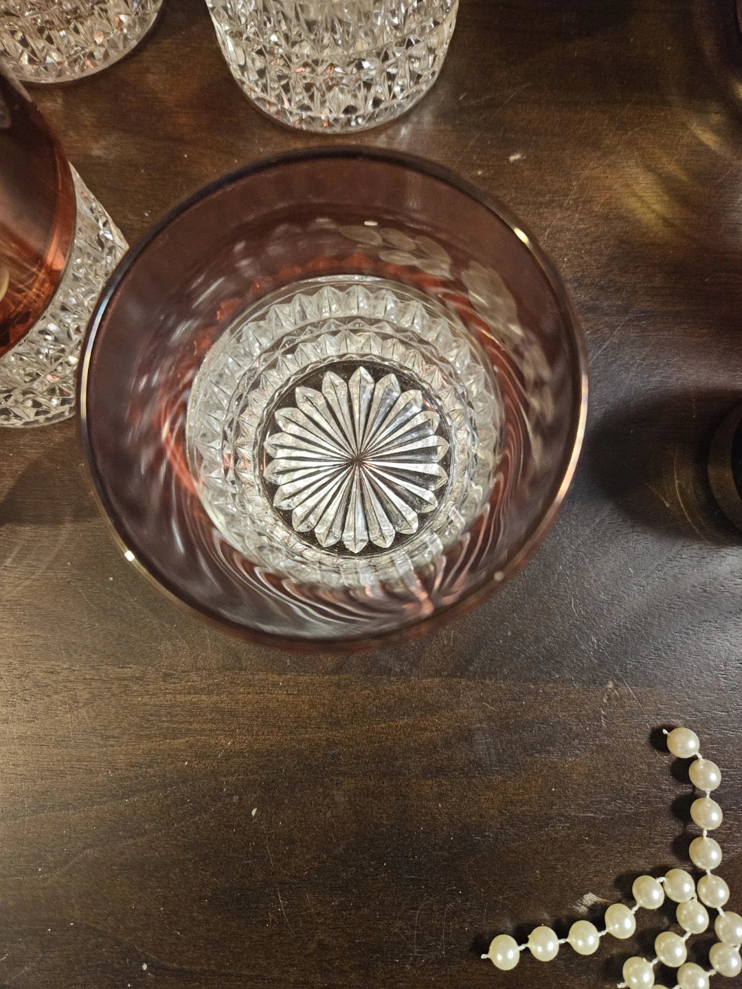 Set of 6 Amber Glass Tumblers with Floral Etching - photo 5