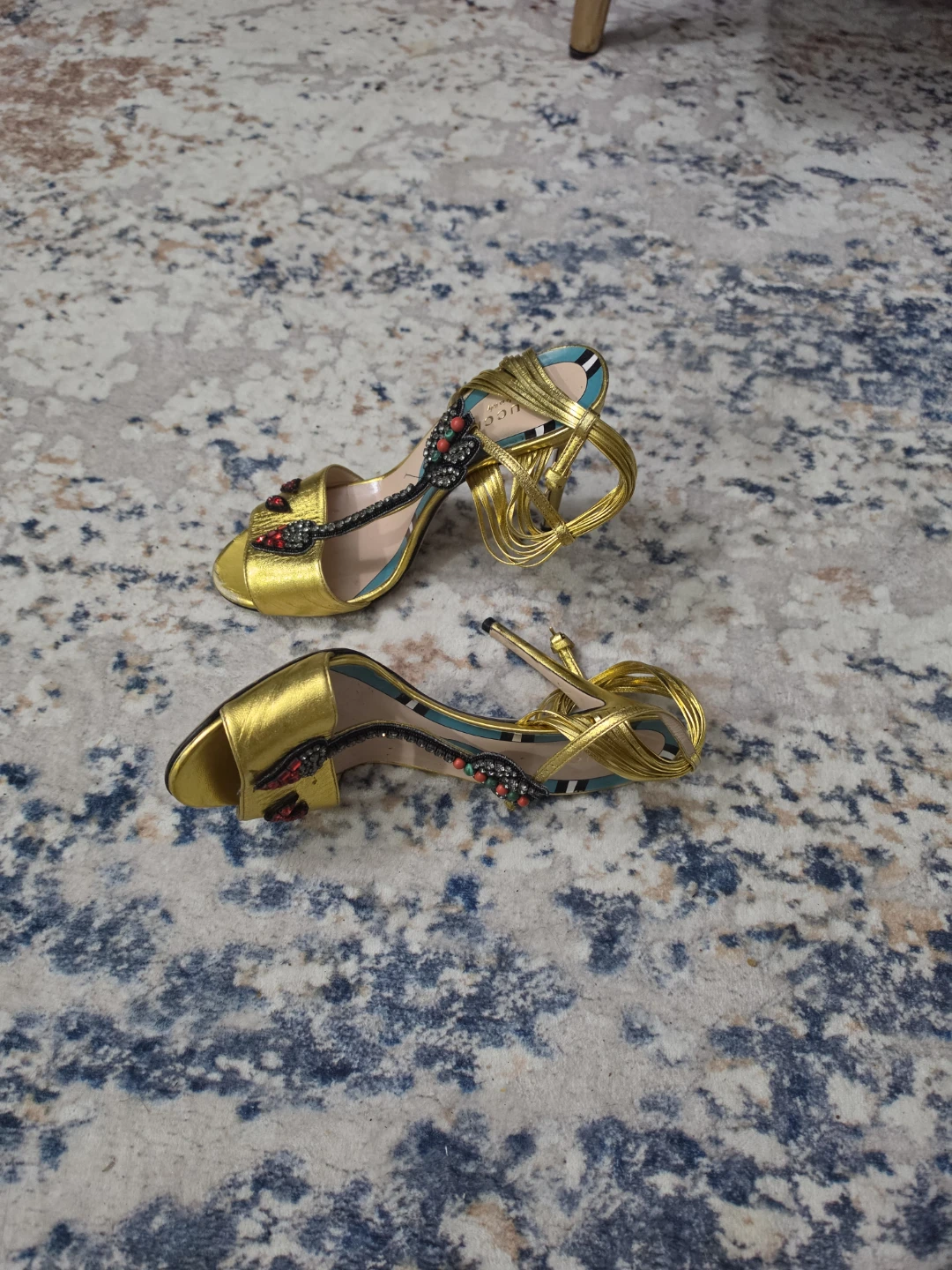 Gucci Women's Gold Snake Embellished Heeled Sandals - photo 4