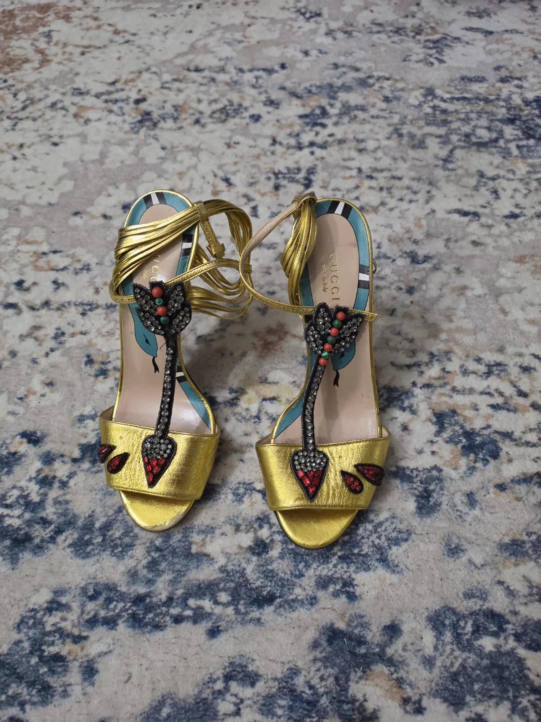 Gucci Women's Gold Snake Embellished Heeled Sandals - photo 5