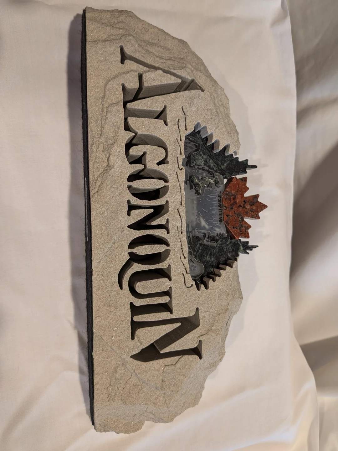 Algonquin Stone Carving with Maple Leaf and Canoe Scene - photo 4