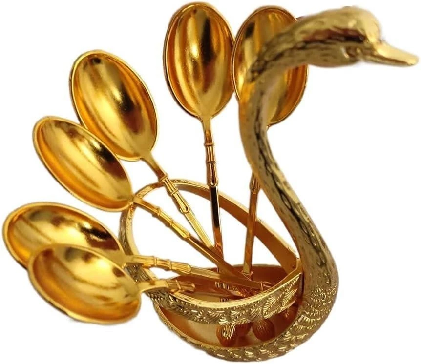 Swan Spoon Holder with 6 Spoons - Gold - photo 3