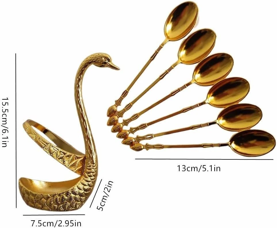 Swan Spoon Holder with 6 Spoons - Gold - photo 4