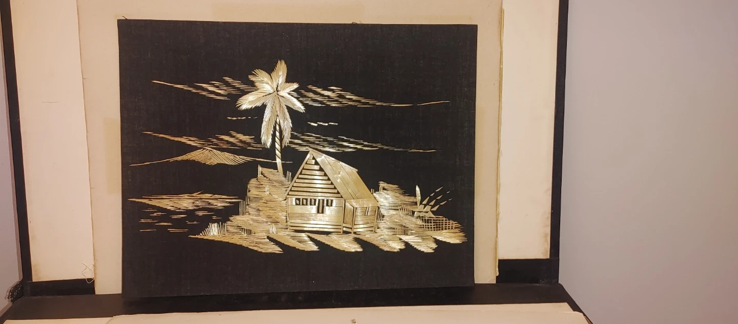 Handmade Straw Indonesian Art Tropical Scene Wall Hanging - photo 2