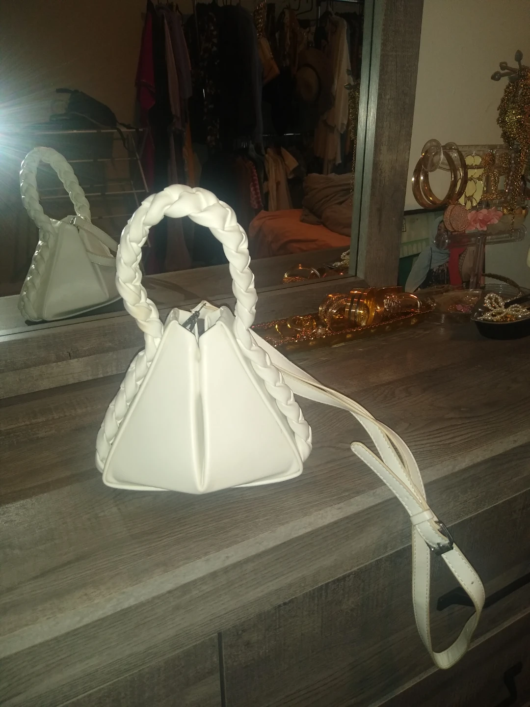 White Geometric Handbag