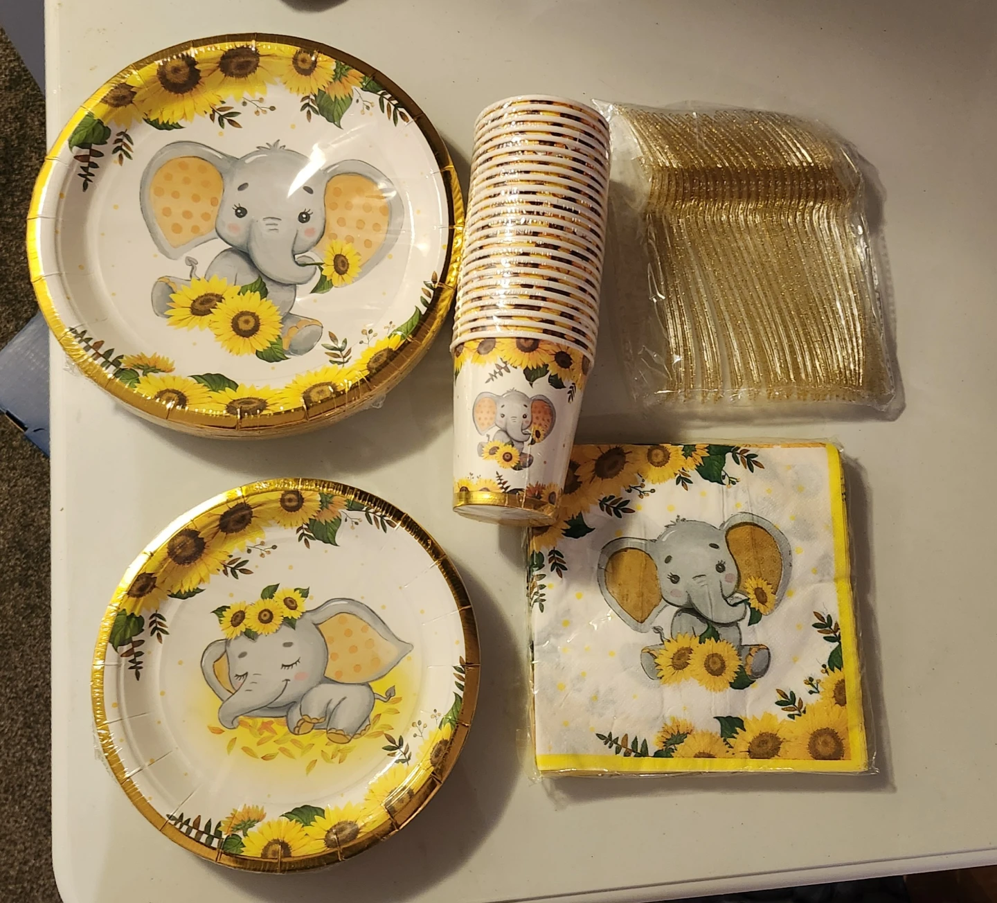 Elephant Sunflower Party Plates and Cups Set