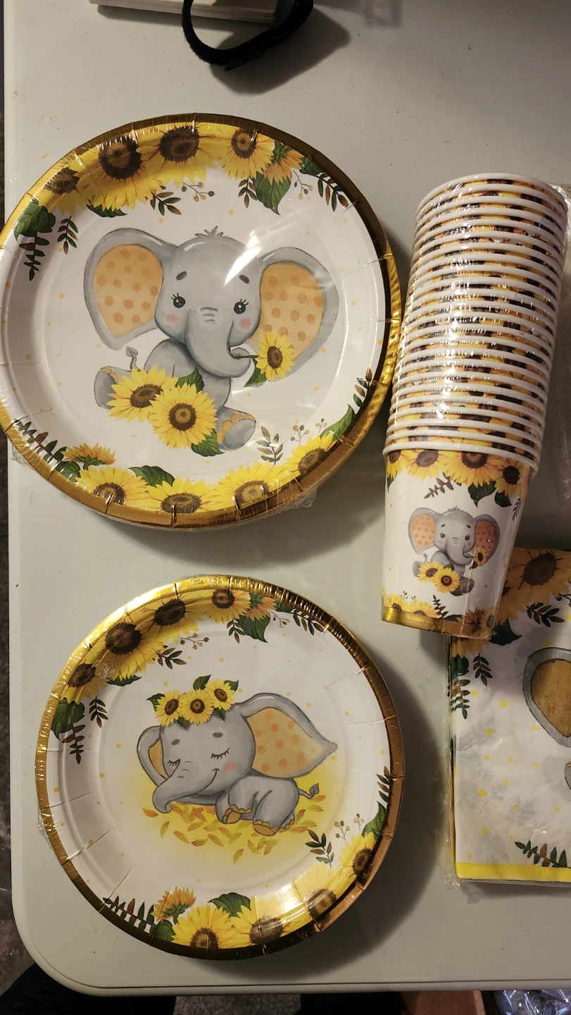 Elephant Sunflower Party Plates and Cups Set - photo 3