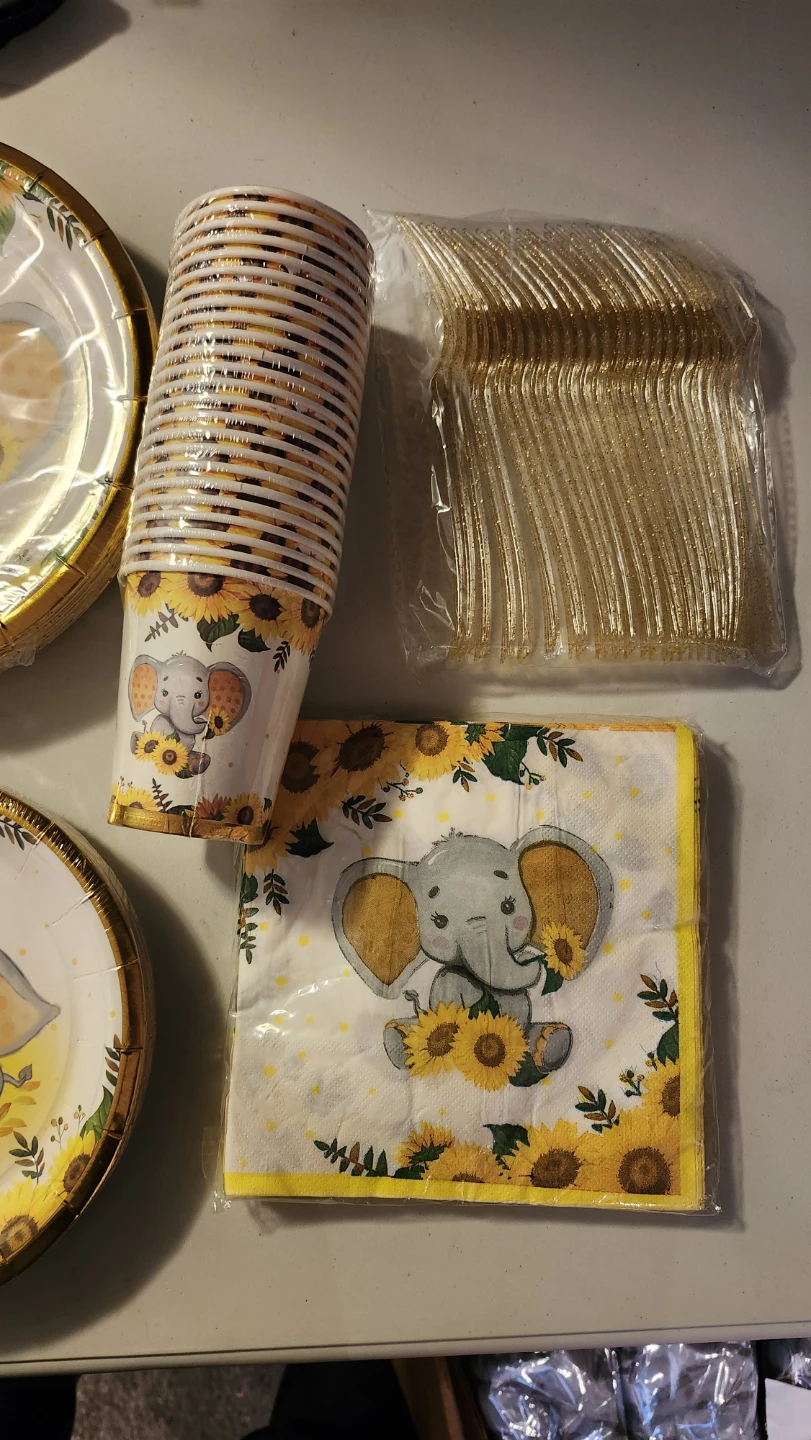 Elephant Sunflower Party Plates and Cups Set - photo 4