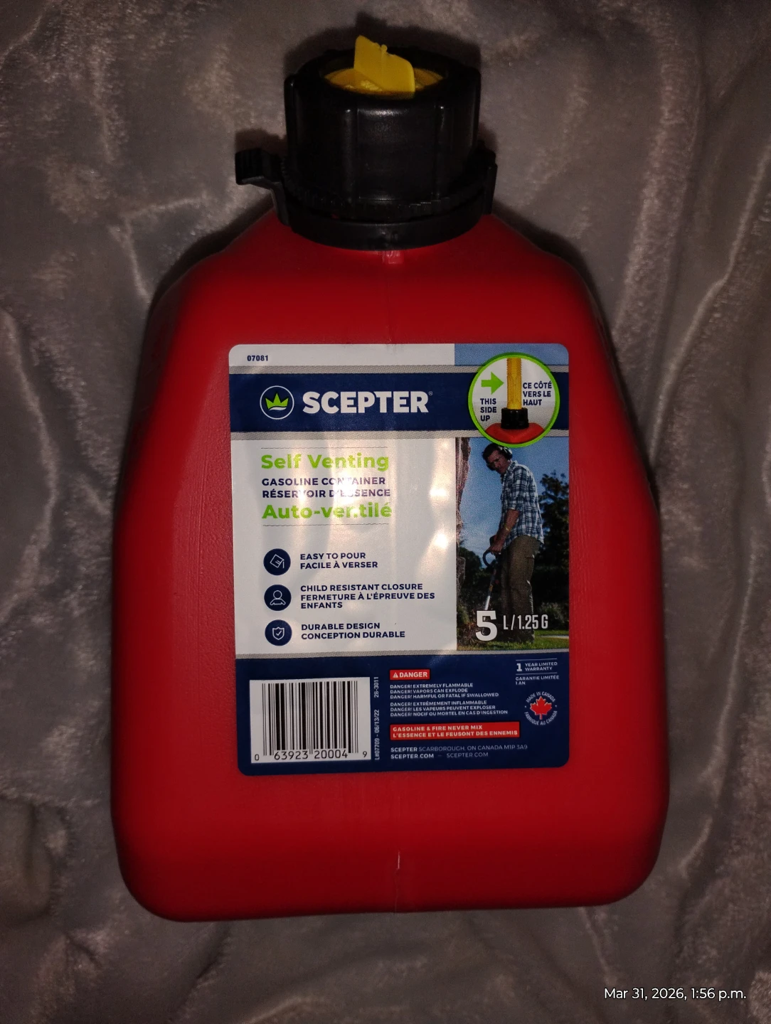 Scepter Self Venting Gasoline Container 5L / 1.25G