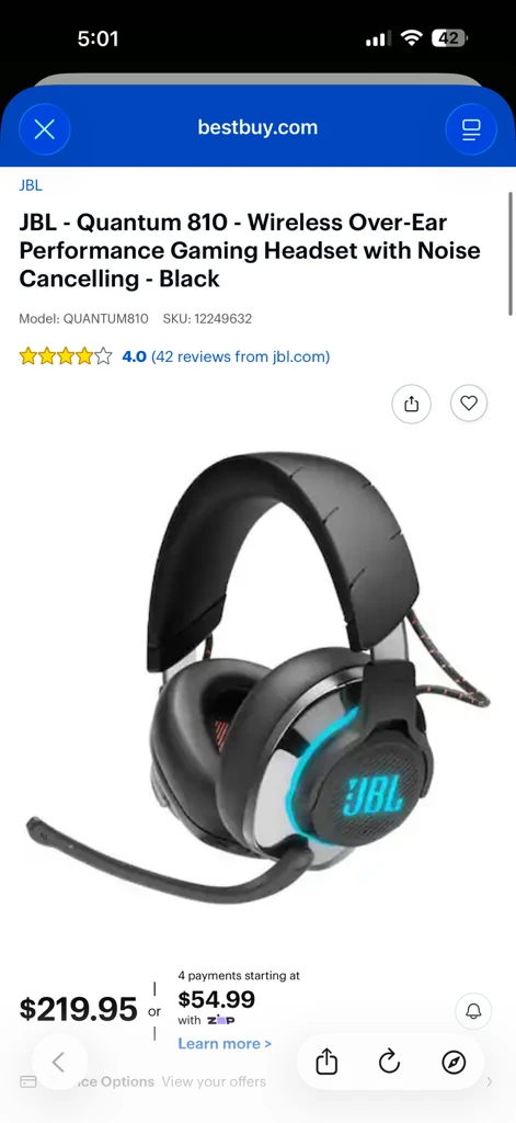 JBL Quantum 810 Wireless Over-Ear Gaming Headset - Black