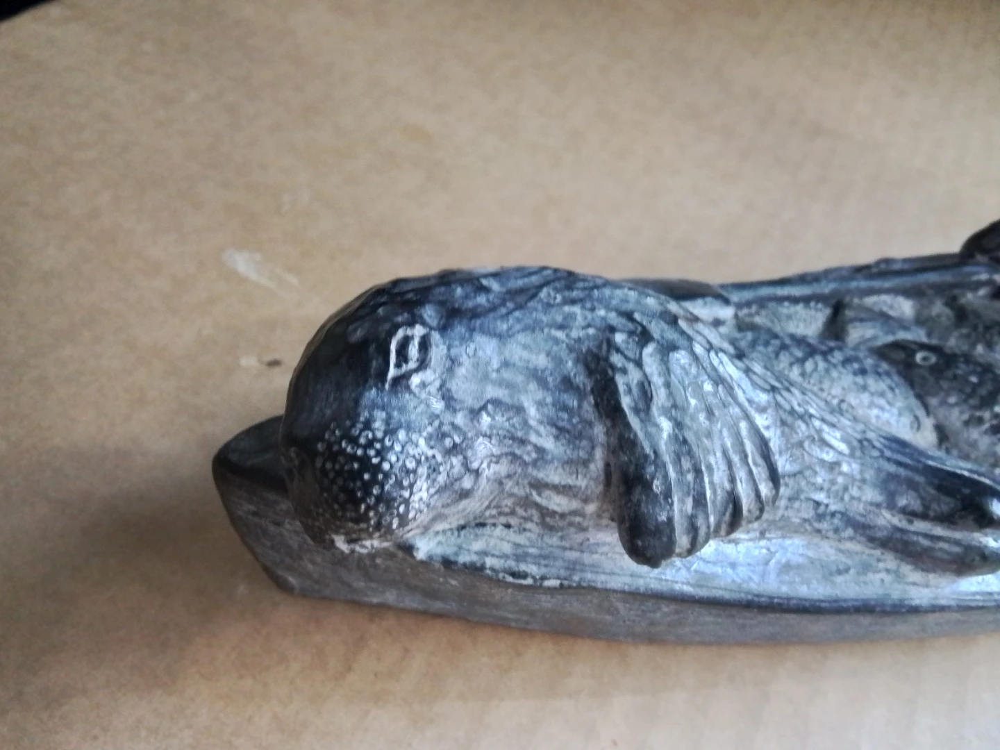 Inuk in Kayak Soapstone Carving NUVUK Canada 11x4" - photo 3
