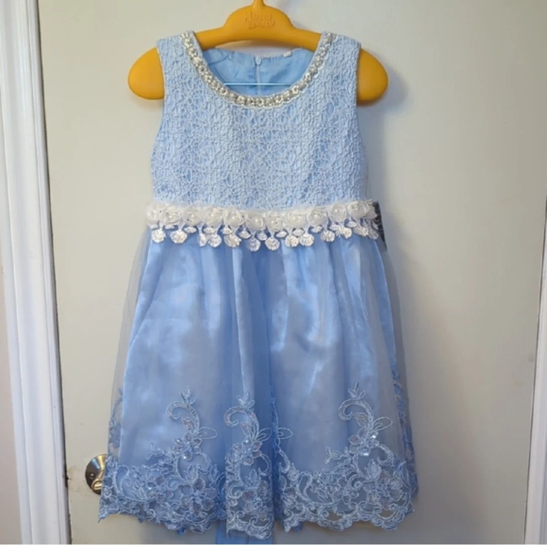 Girls Blue Lace Dress - Size 130