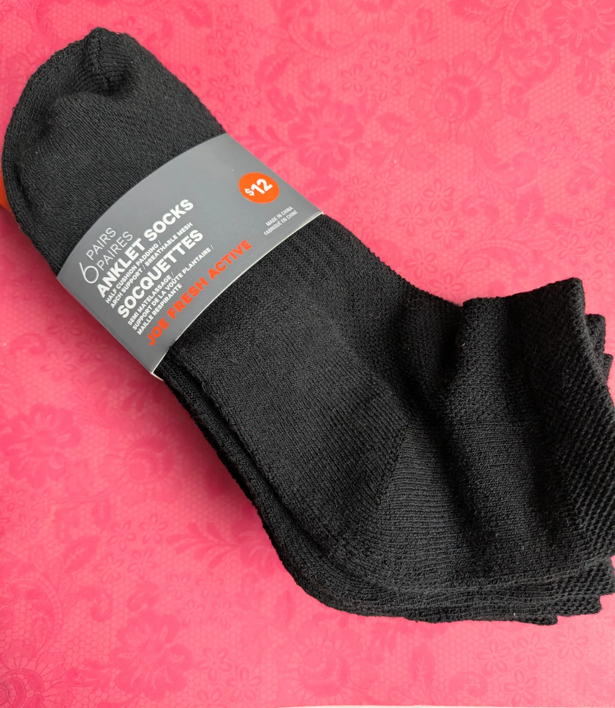 Joe Fresh Active 6 Pairs WOMEN'S  Black Ankle Socks