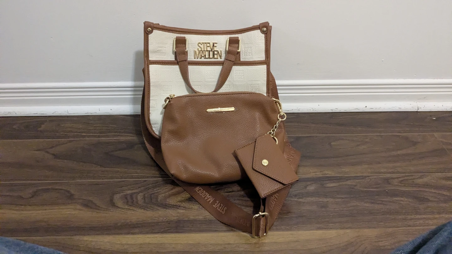 Steve Madden Brown & Cream Tote Bag Set with Matching Wallet