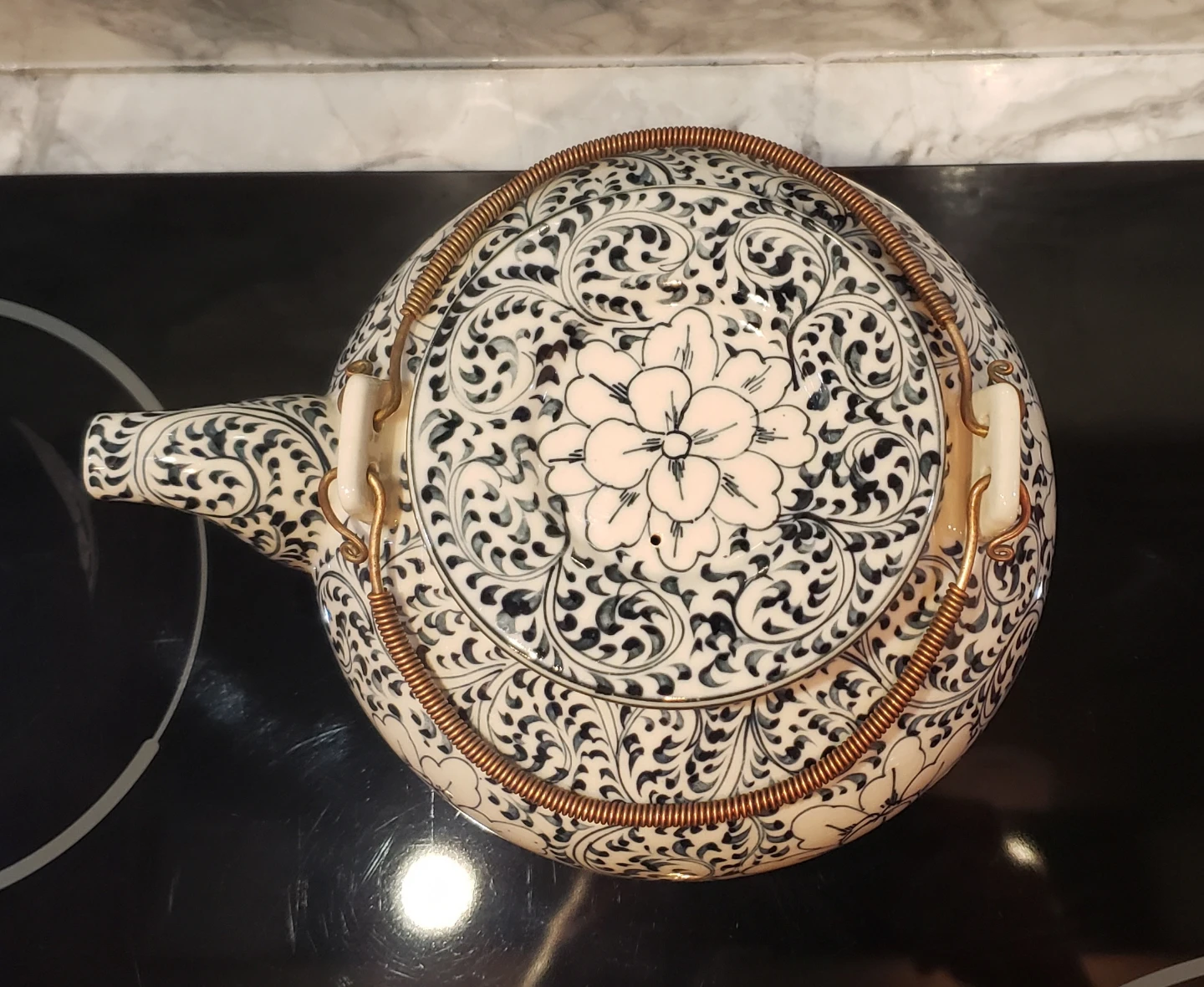 Blue and White Floral Ceramic Teapot - photo 2