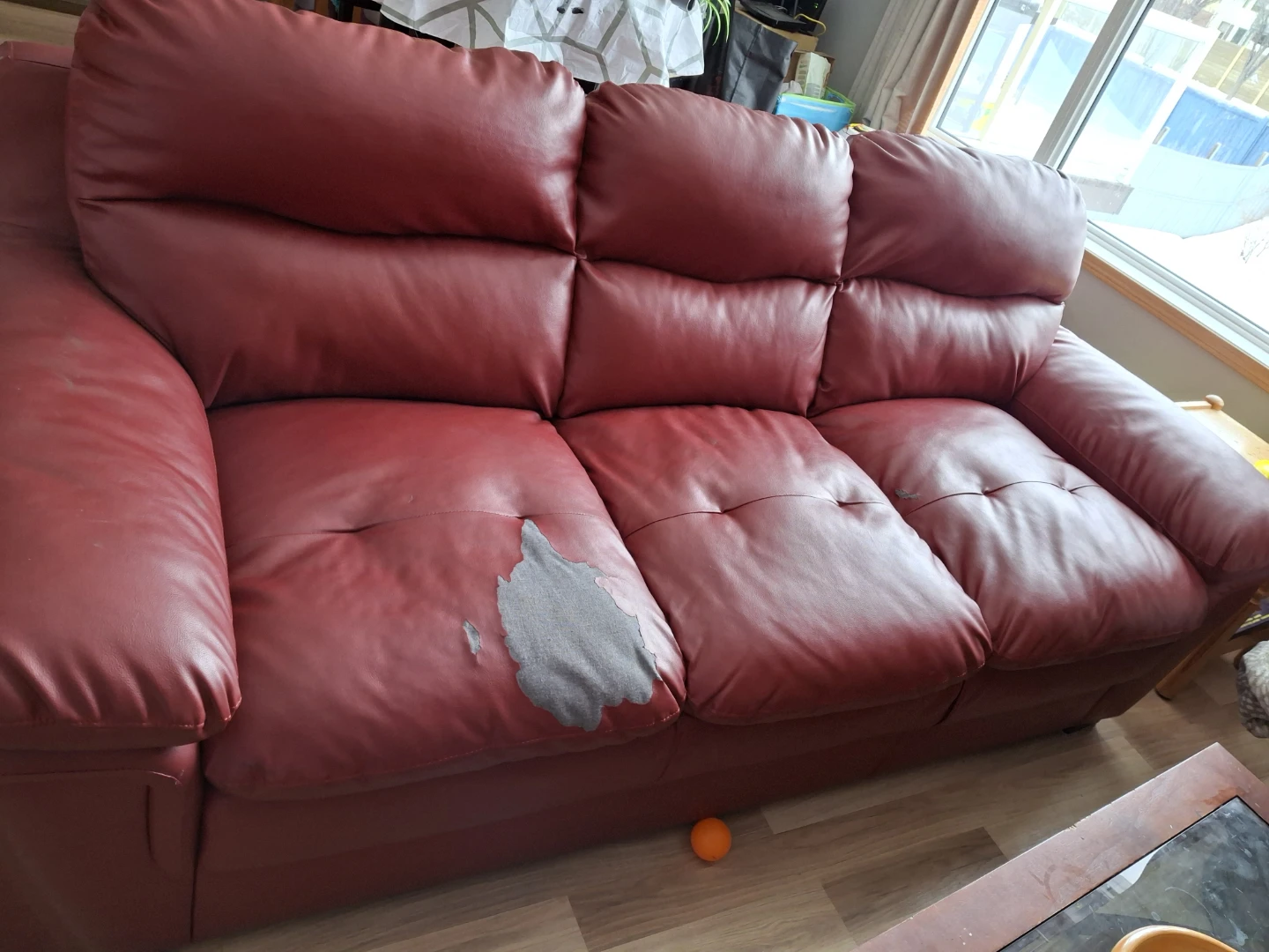 Red Faux Leather Couch - For Repair or Upholstery Projects