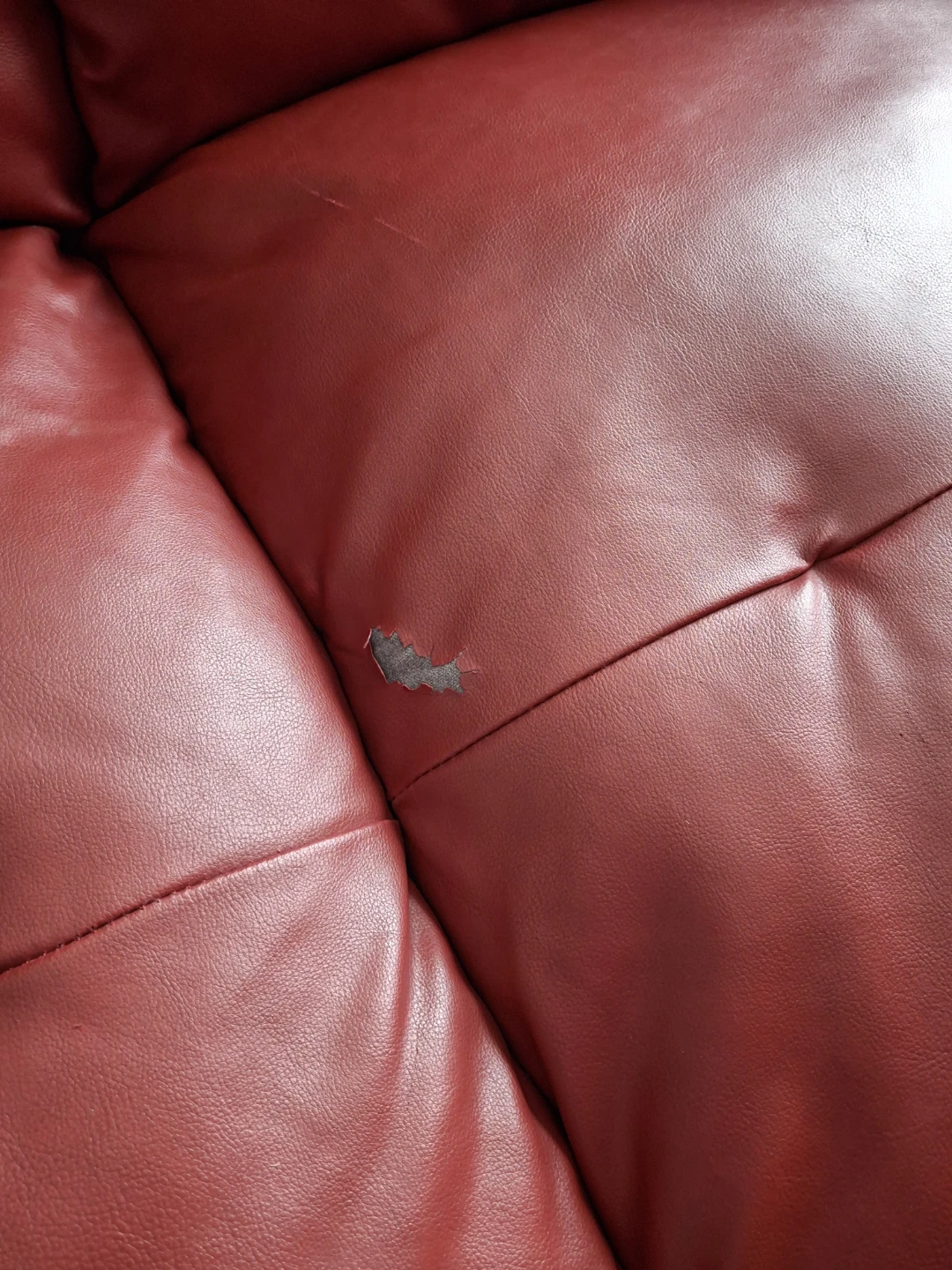 Red Faux Leather Couch - For Repair or Upholstery Projects - photo 3