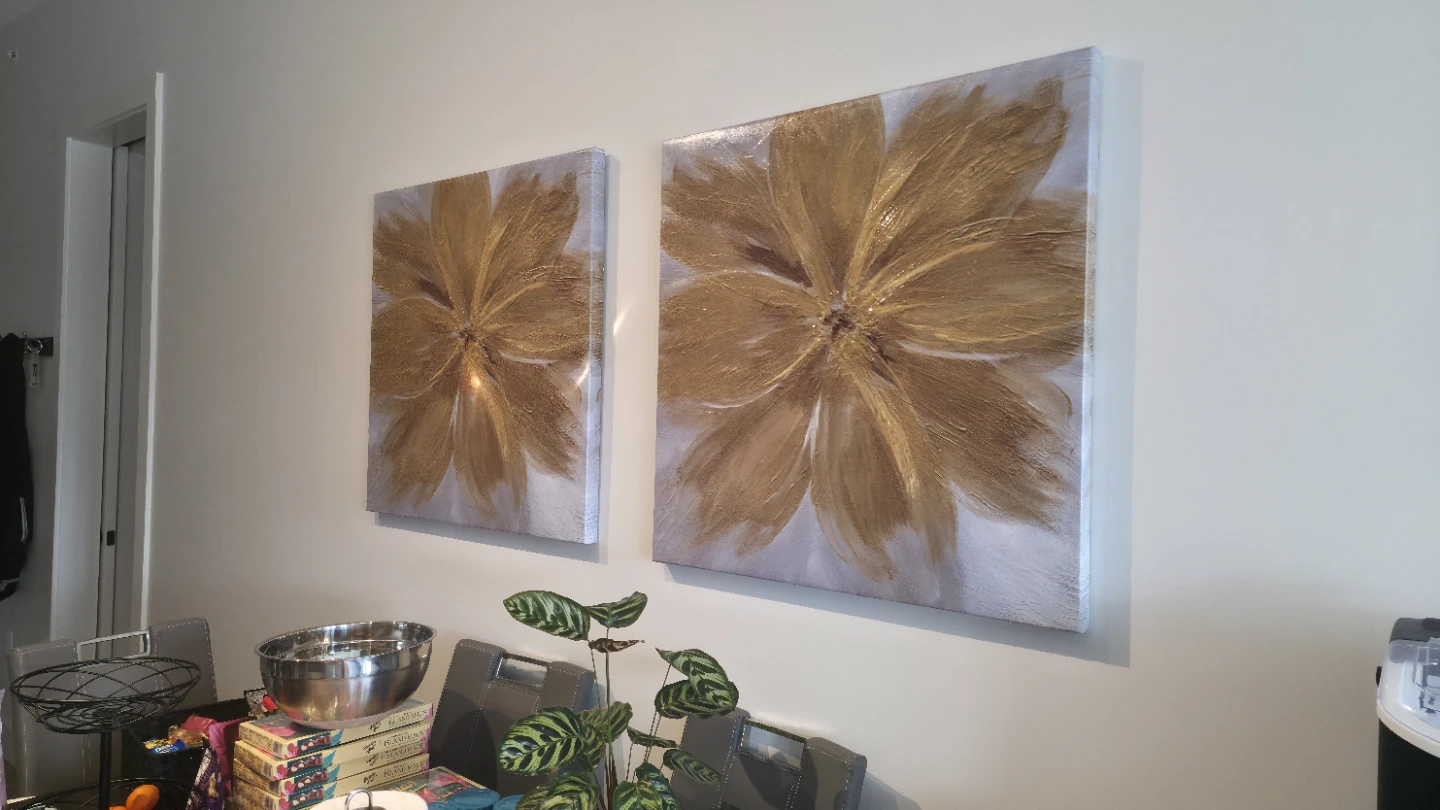 Set of 2 Gold Flower Canvas Wall Art