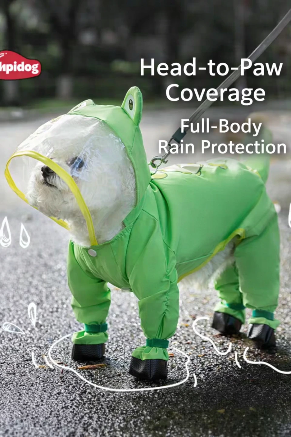 Dog Raincoat full protection head to paw, large size