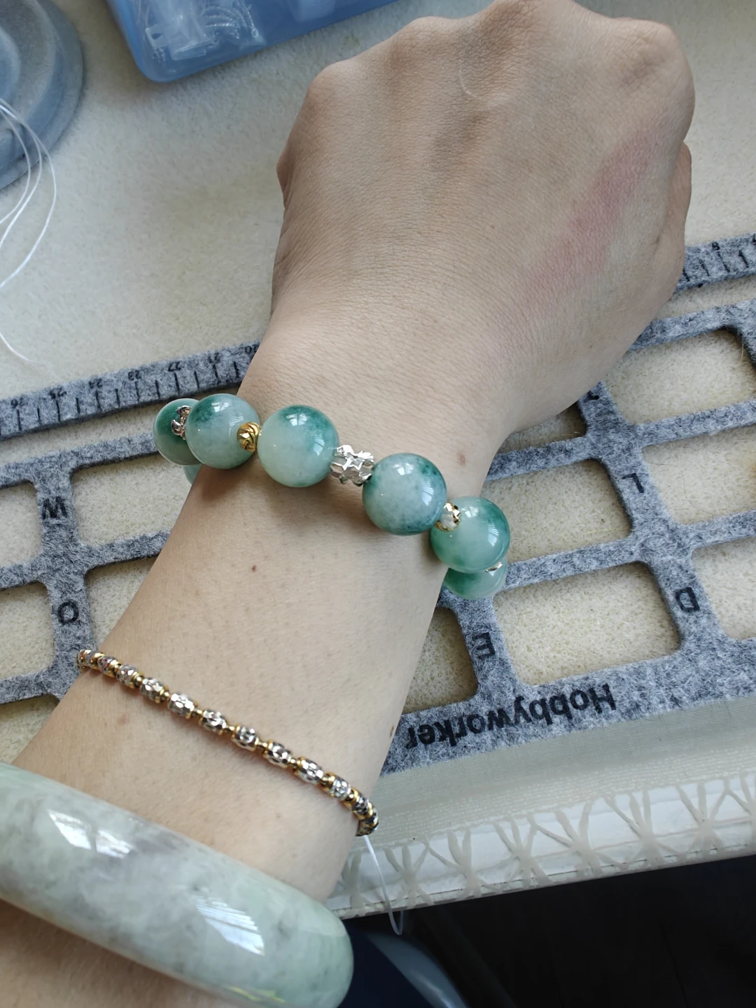 Jade and Crystal Beaded Bracelet
