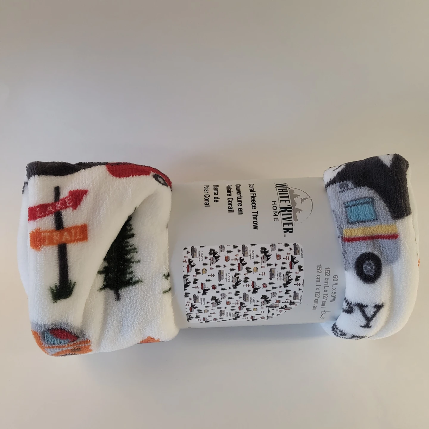 White River Camping Theme Throw Blanket - New - South Ajax