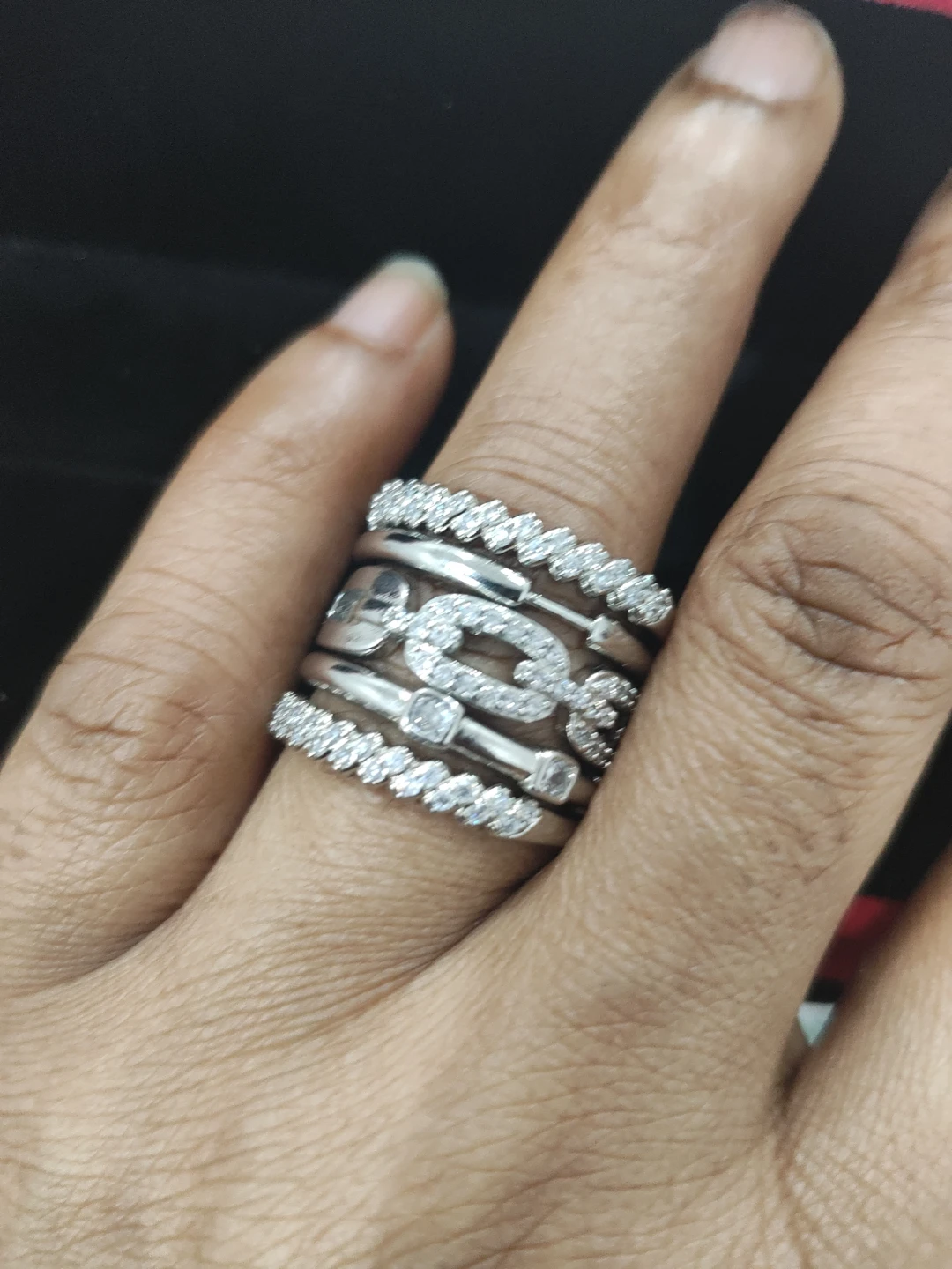 Silver multi-band ring with cubic zirconia - photo 3