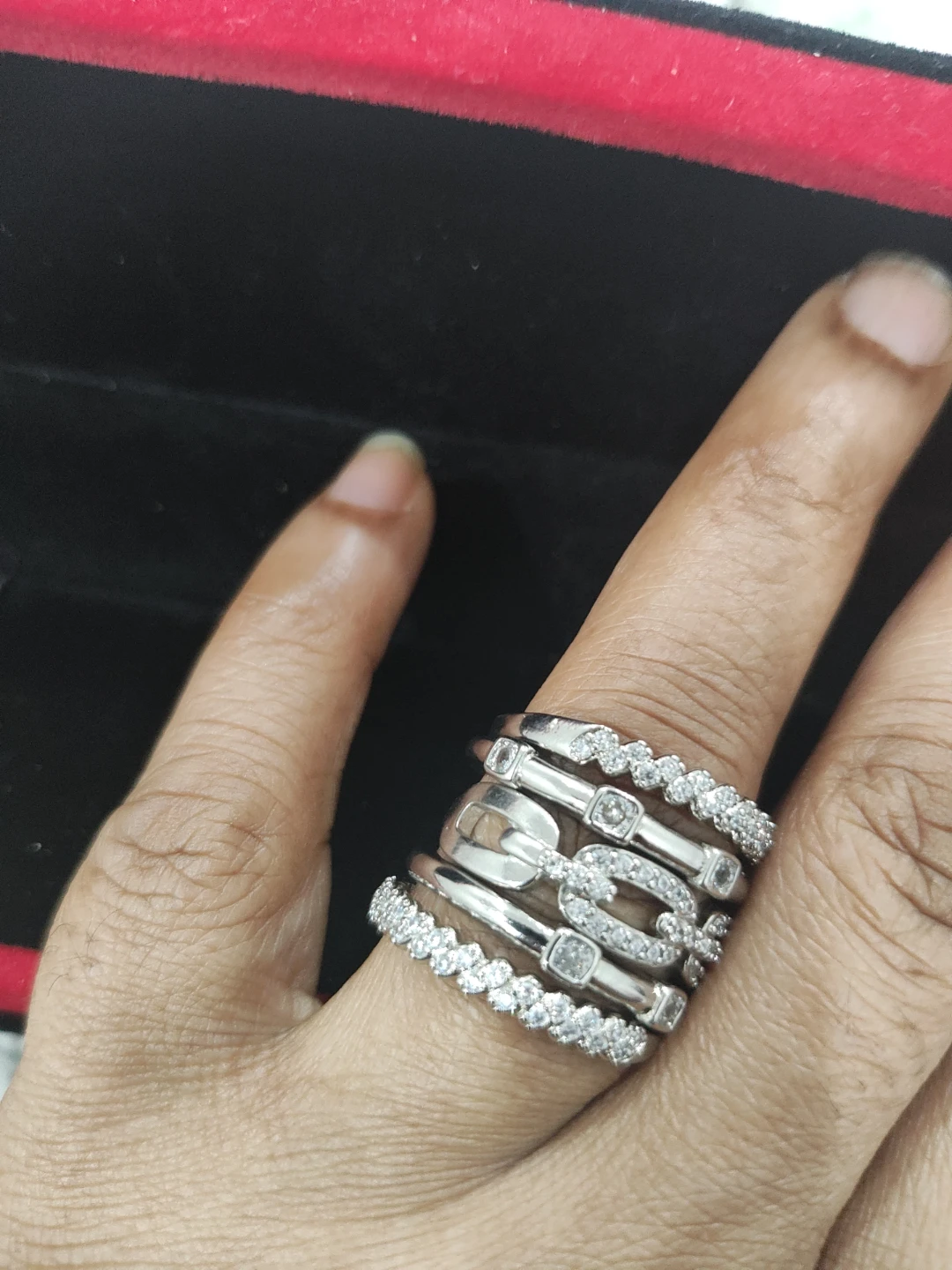 Silver multi-band ring with cubic zirconia - photo 4