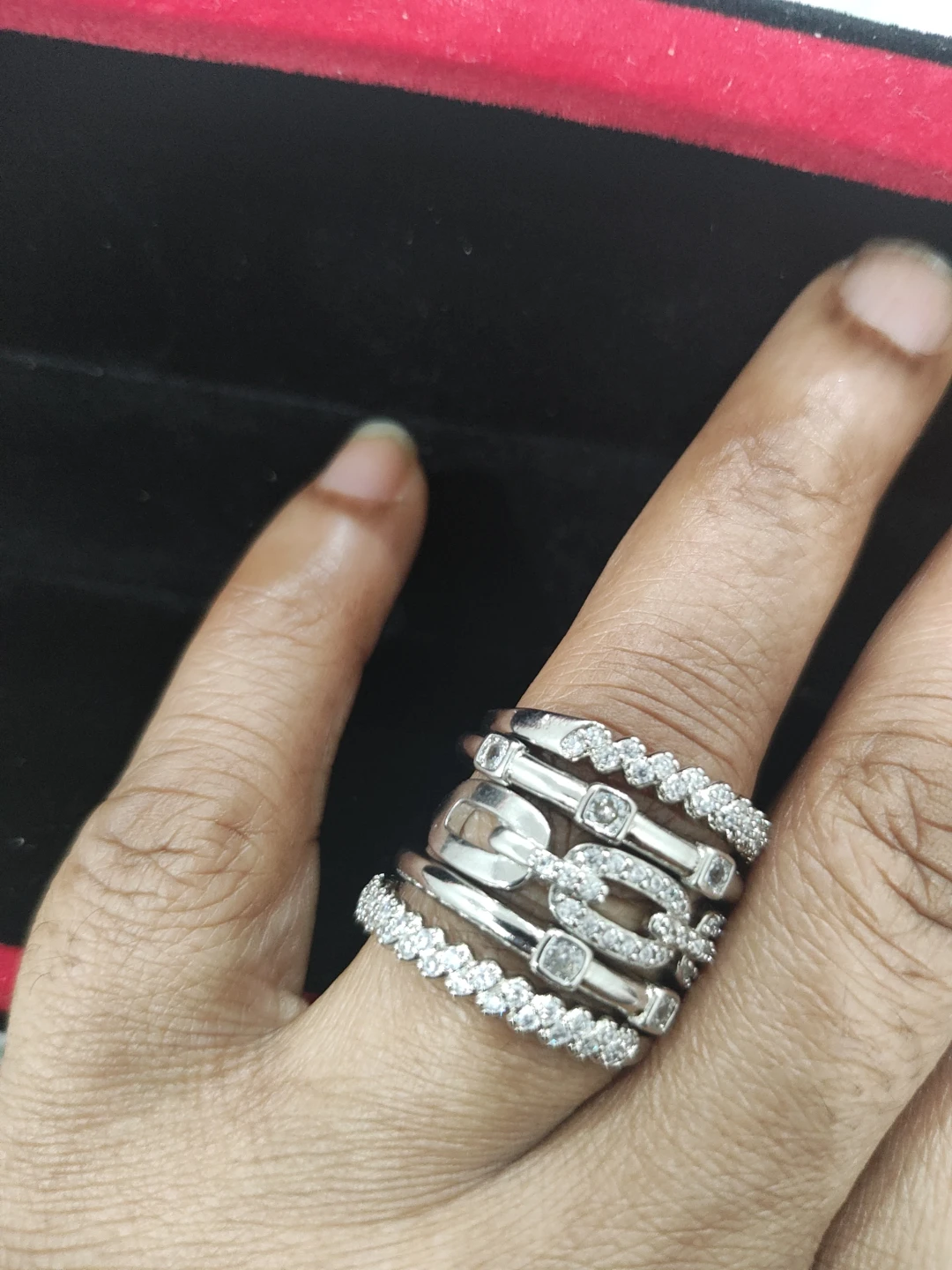 Silver multi-band ring with cubic zirconia - photo 5