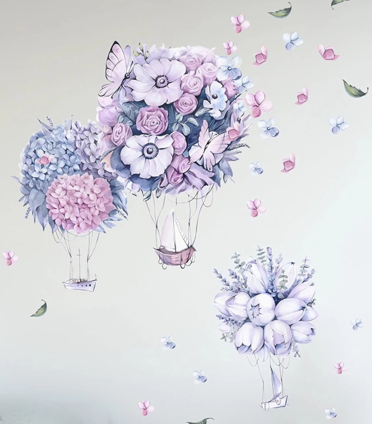 Rose Peony Hot Air Balloon Flower Wall Art Decal