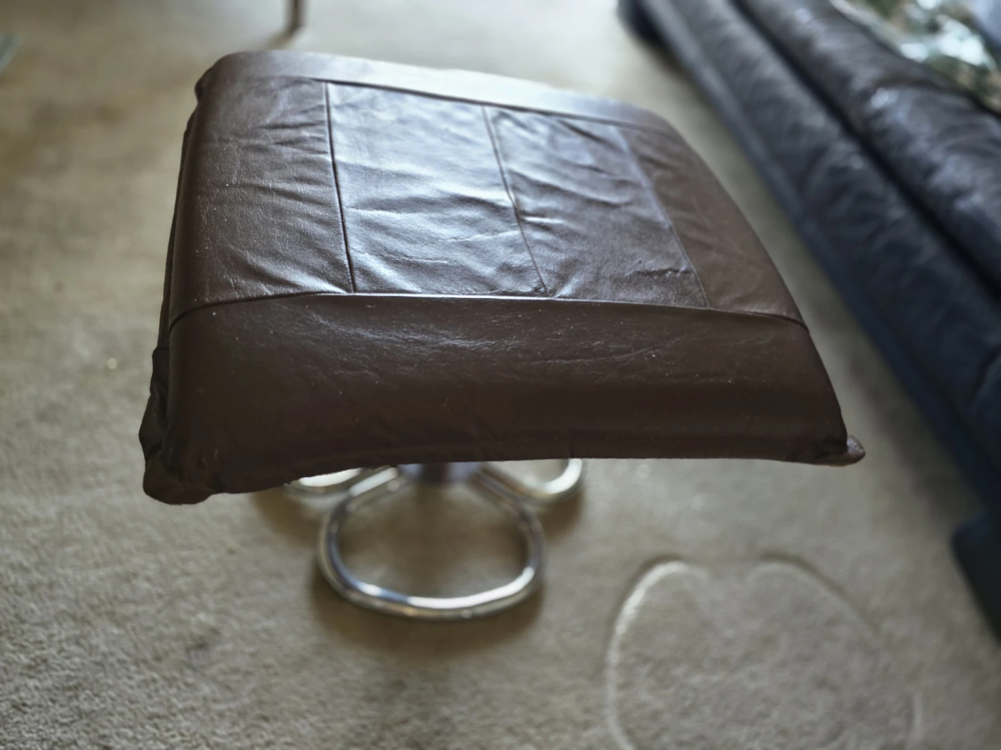 Brown Faux Leather Swivel Ottoman Footstool