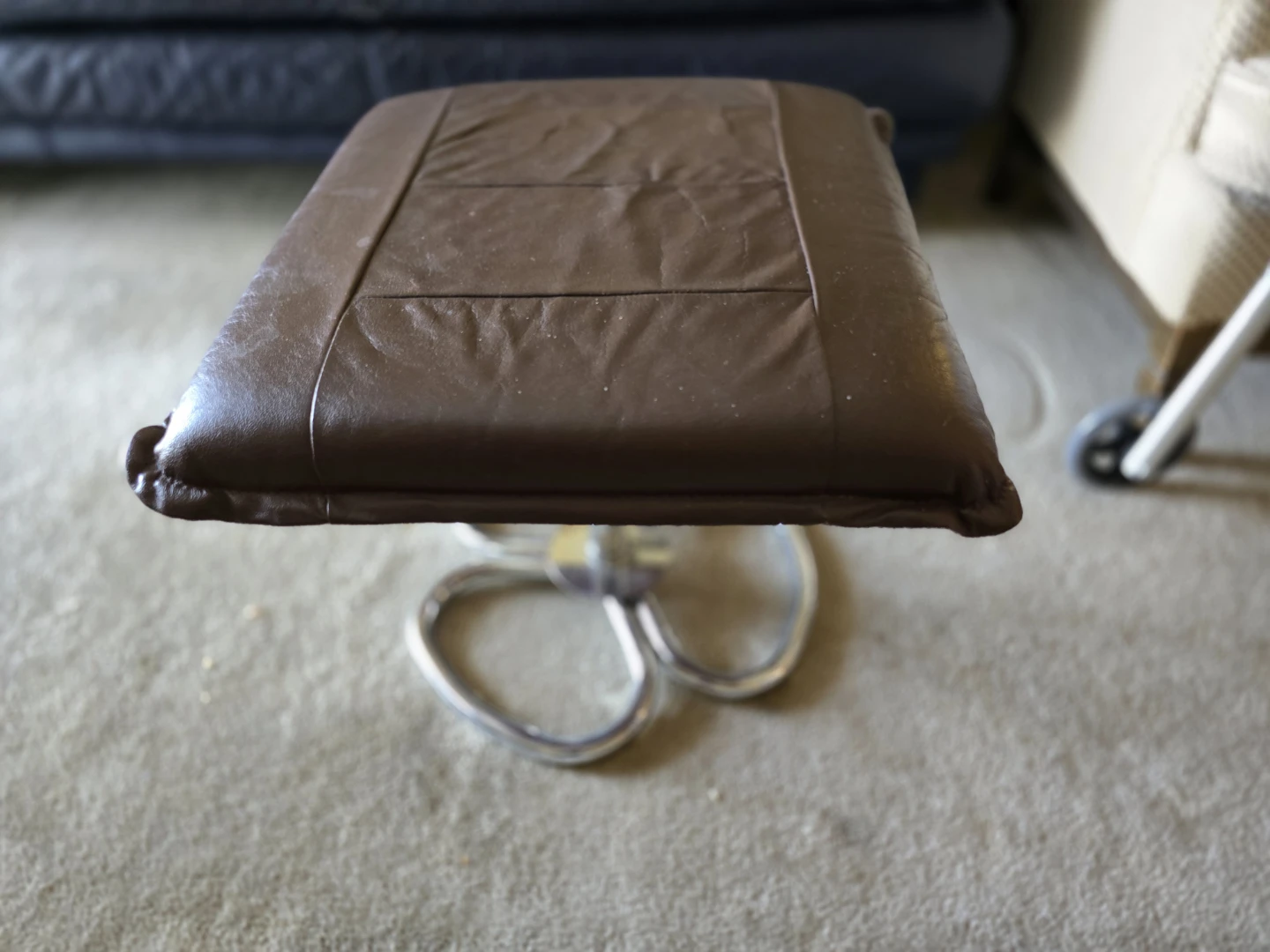 Brown Faux Leather Swivel Ottoman Footstool - photo 2